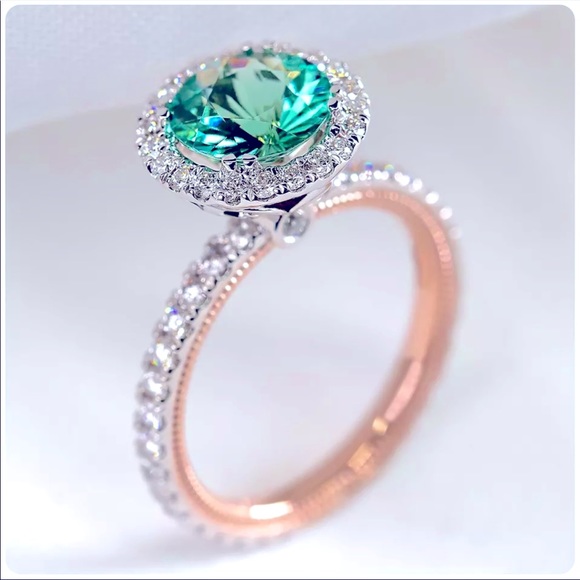 Jewelry - New Two Tone 925 Silver Women Emerald Jewelry Ring
